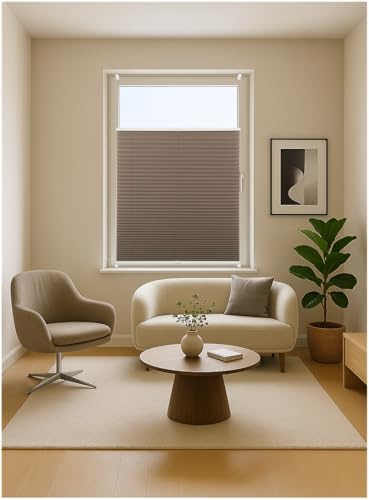 ondeco Plissee ohne Bohren mit Klemmträger viele Farben, Sonnenschutz für Fenster innen, Lichtschutz und Blickdicht, Plissee klemmfix Faltrollo Sichtschutz für Tür Braun 100x130 cm