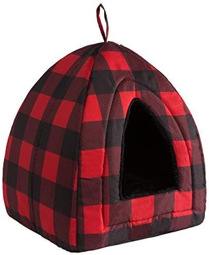Hollypet Pet Bed, Self-Warming Cat Tent Cave for Kittens and Small Dogs Triangle Cat House Hut with Washable Cushion for Indoor Outdoor