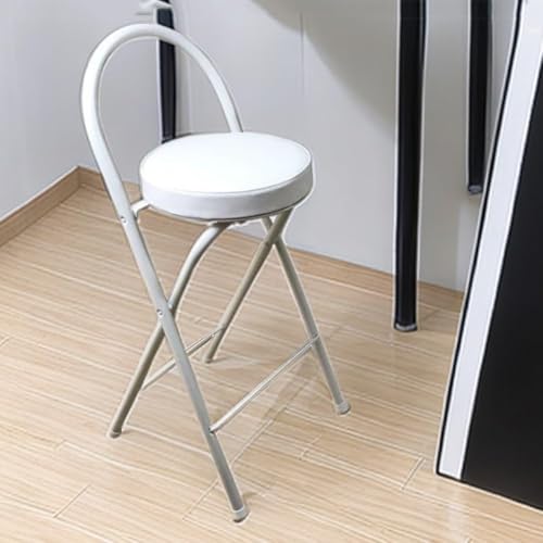 Taburete de jardín plegable con respaldo, silla de bar de desayuno de metal de 74.9 cm, asiento redondo acolchado para comedor y sala de estar, muebles de exterior que ahorran espacio