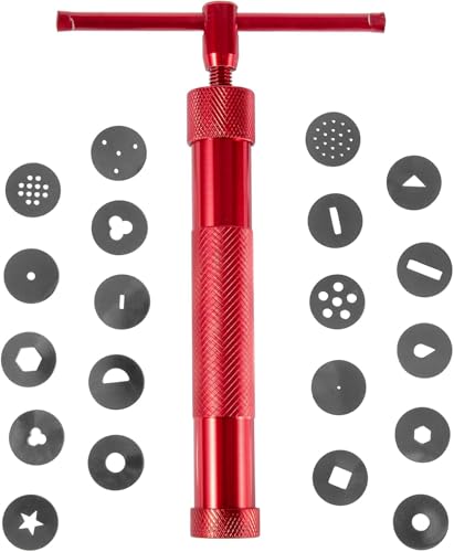 Image of Professional 35 Pcs Stainless Steel Clay Extruder Sugar Paste Extruder Cake Fondant Decorating Tool Set Ceramics & Pottery Clay Extruders Mixers & Presses (RED)