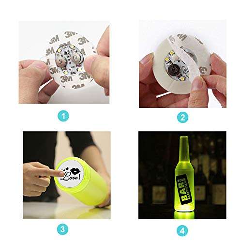 Xfunjoy LED Coaster, LED Sticker Lights, LED Bottle Lights Cup Holder Lights for Wine Liquor Bottle, Bottle Sparklers for Champagne, Party, Bar 12Pcs ,Cold White,Pattern Design - Thumbnail 2