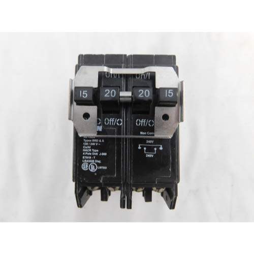 EATON CUTLER HAMMER BQ215220 BQ Quad Breaker 1-15A/2P 1-20A/2P Indep. Trip 120/240V 10K