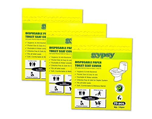 Image of Gypsy Disposable Paper Toilet Seat Covers -75 Sheets (3 x 25) | Flushable & Nature Friendly | Travel Pack For Skin Protection In Unhygienic Public Toilets.