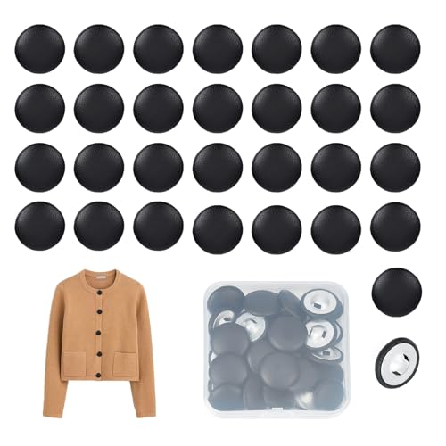 Let'Sinstyle 30 bouton Recouvert de Similicuir Noir de 20mm Bouton Rond en Cuir PU avec Tige Coudre Sur Tapisserie D'Ameublement Tricot Bricolage Artisanat...