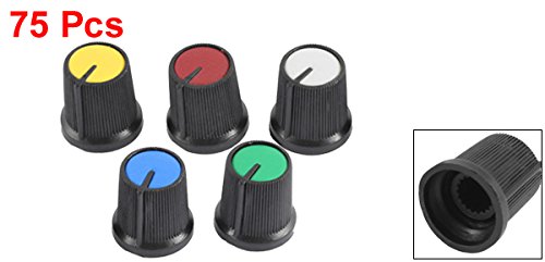 Uxcell 75Pcs Volume Control Rotary Knobs for 6 mm Knurled Shaft Potentiometer