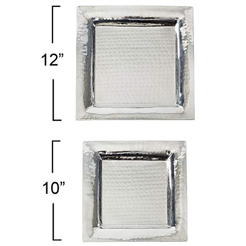 image for Silver Serving Tray - 2 Pack - Large Tray 12 Inch x 12 Inch, Medium Tr