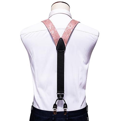 Image of Barry.Wang Men Suspender Set with Necktie Elastic Y Type Heavy Duty 6 Clips Braces Tie Handkerchief Cufflink Pin 6PCS