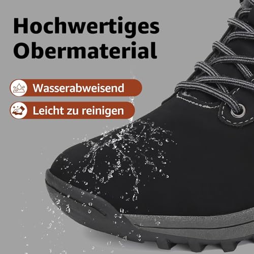 Mishansha Winterstiefel Herren Gefüttert Winterschuhe Männer Wasserdicht Warme Wanderschuhe Winter Trekkingschuhe Outdoorschuhe Winter rutschfest Schneestiefel Schwarz 43 EU