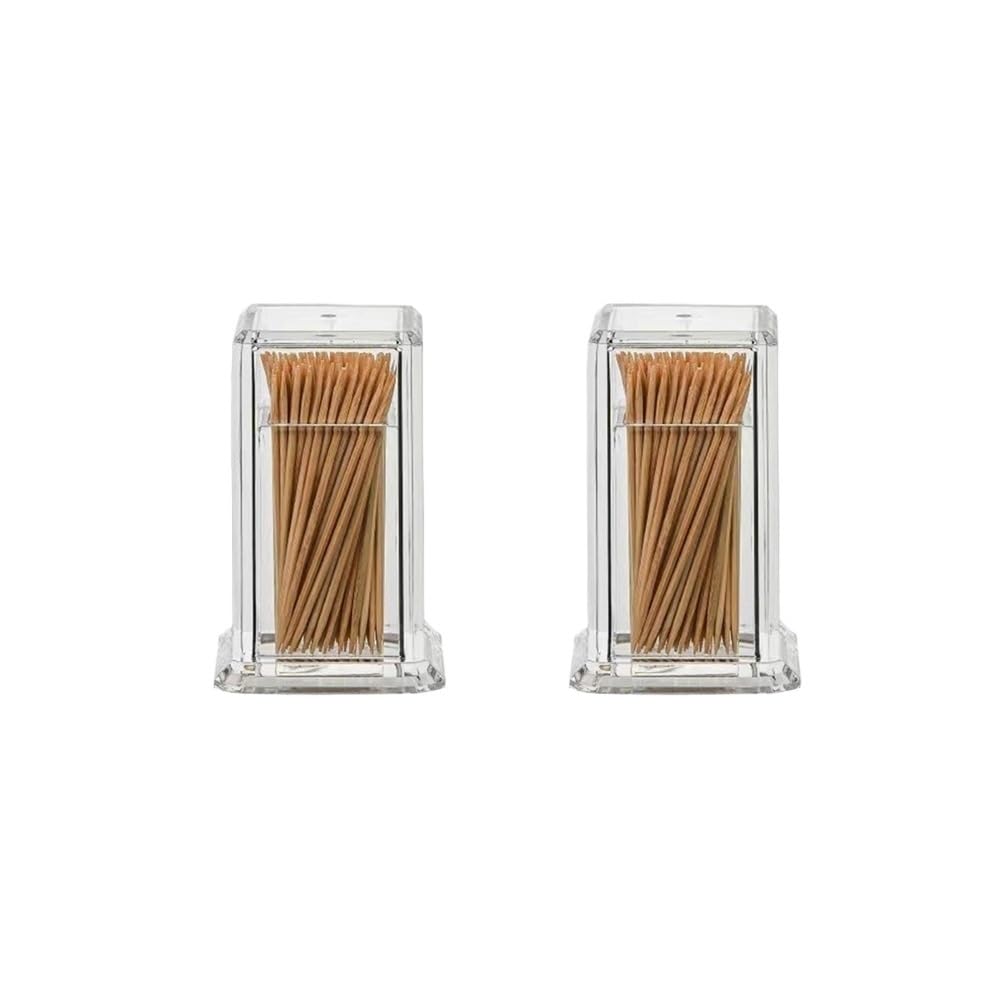 TIANSHENGQI Toothpick Storage Box Transparent Container Portable Rectangular Thickened Case(2pcs-Transparent)