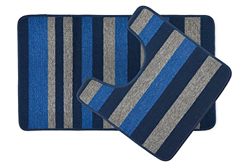 Emma Barclay Jersey Badematte mit Kontraststreifen, 45 x 75 cm, 45 x 45 cm, Blau, 2-teilig