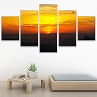 SIGNWIN 5 Panel Canvas Wall Art Sunset in The Mountains for Home Decorations Ready to Hang - 60