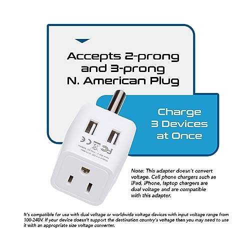Image of Ceptics USA to South Africa Travel Adapter Plug with Dual USB - Type M - Ultra Compact