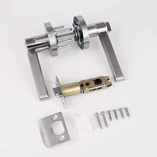 Probrico Satin Nickel Privacy Door Levers, Flat Interior Bath/Bed Door Handles, Reversible For Right & Left Handed Bedromm/Bathroom Doors, 10 Pack #TOP6