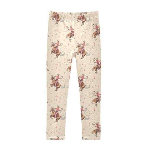 Western Cowboy Riding Girls Leggings Ultra Soft Compression Yoga Gym Pants for Kids 4-10T