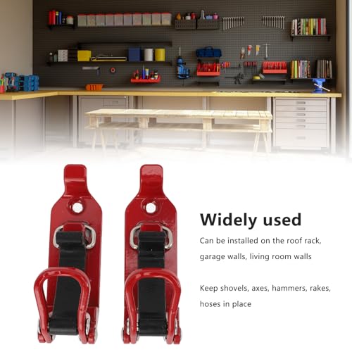 2PCS Shovel Mount, Quick Release Axe Shovel Holder Wall Mount Kit Metal Rubber Clamp Mounting Kit for Truck Off Road (Red) - Image 3