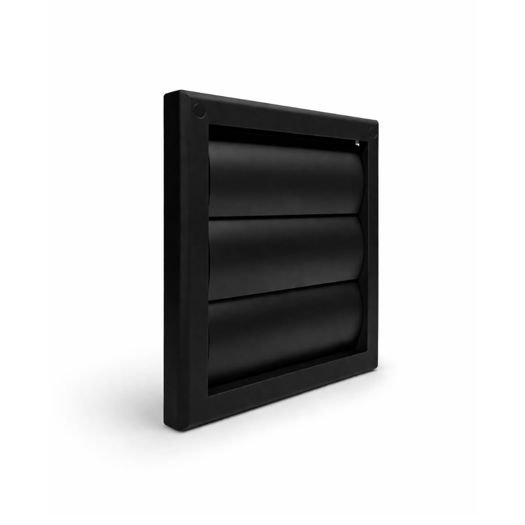 Fantronix Black Gravity Shutter Vent – 100 Mm (4”) Rear Spigot, 155 X 155 Mm External Wall Vent Cover For Bathroom & Kitchen Extractor Fans