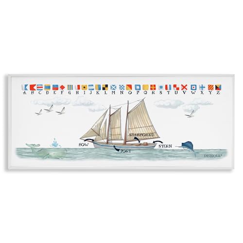 Image of Nautical Sailing Flags Educational, 10 x 24 Inch Framed Giclee Print | Stupell Industries . By Dishique . Ready to hang . Great for kids room or office . Made in USA