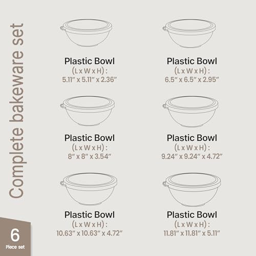 BAKKENMASTER 12 Piece Plastic Nesting Bowls with Lids - Mixing Bowls Set includes 6 Prep Bowls and 6 Lids, BPA-Free, Reusable Meal Prep Containers, Microwave, Freezer & Dishwasher Safe, Gray