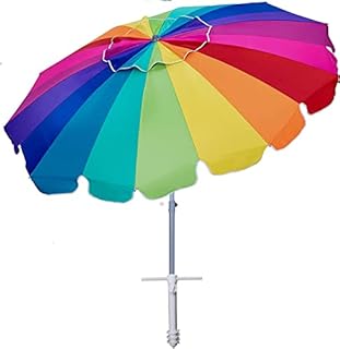 AMMSUN 7.5 Foot Heavy Duty HIGH Wind Beach Umbrella with sand anchor & Tilt Sun Shelter, UV 50+ Protection Outdoor Sunshade Umbrella with Carry Bag for Patio Garden Beach Pool Backyard (Rainbow)