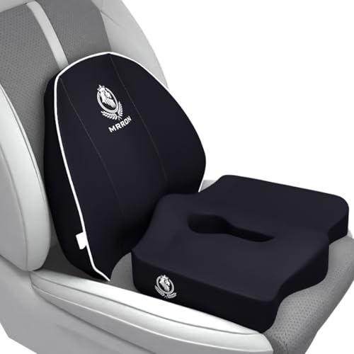 Image of MRRON Car Seat Lumber and Coccyx Pillow Kit Memory Foam Back Support and Siting Cushion Ergonomic Adjust Sitting Position Relief Pain for Car or Office Chair (Black, Spine Support)