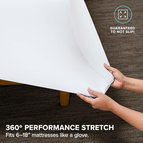Image of Bare Home Cooling Performance Jersey Knit Stretch Sheet Set, Moisture-Wicking & Breathable, 4-Way Stretch Bed Sheets, Envelope Pillowcases (Twin, White)