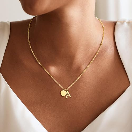 Ritach Initial Necklaces for Women Girls - Real Gold Plated Tiny Heart Initial Necklace Dainty Gold Heart Necklaces for Women Girls Birthday Gifts2