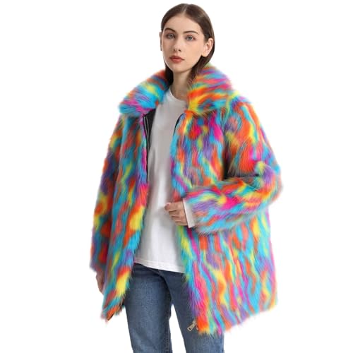 Women's Multicolor Faux Fur Coat Long Winter Warm Parka Jackets Thick Fuzzy Outwear Plush Zipper Overcoat2