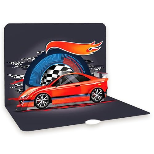 Tarjeta de cumpleaños – Coche de carreras rápido | Tarjeta grande pop-up (17,5 x 12 x 5) – con sobre, hoja interior extraíble para escribir