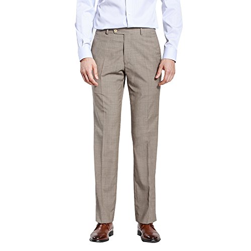 HBDesign Mens Classic Slim Fit Flat Front Straight Iron Free Light Khaki