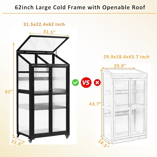 Polibi-Wooden-Greenhouse-Cold-Frame-Portable-Greenhouse-with-Wheels-and-Adjustable-Shelves-for-Indoor-Outdoor-Patio-Balcony-Garden-315-Lx224-Wx62-H-Black Polibi Wooden Greenhouse Cold Frame Portable Greenhouse with Wheels and Adjustable Shelves for Indoor Outdoor Patio Balcony Garden 315 Lx224 Wx62 H Black