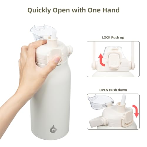 Image of BJPKPK 45oz Insulated Water Bottle with Straw Lid, Stainless Steel Bottle | One-Hand Straw Lid, BPA-Free Leakproof Large Water Bottle with Handle, Keeps Cold & Hot, Vacuum Insulation for Gym & Outdoor