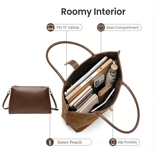Bolso Tote vegano de cuero de gamuza grande para mujer miniatura 5