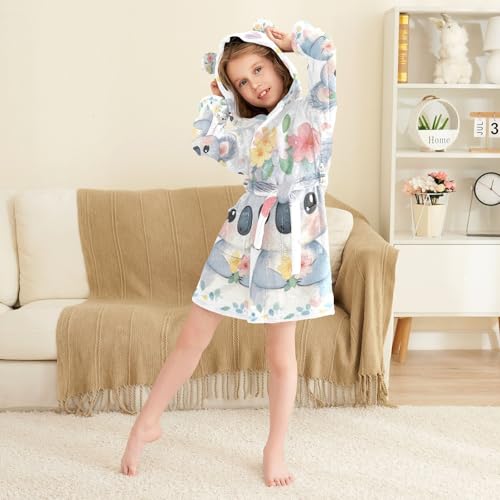 Koala with Flowers Hooded Pajama Kids Bathrobes For Girls4