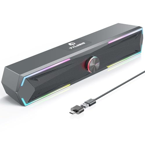 Tylubio Pc Speakers for Desktop with Flowing LED, Clear Sound Computer Speaker for Desktop Laptop...