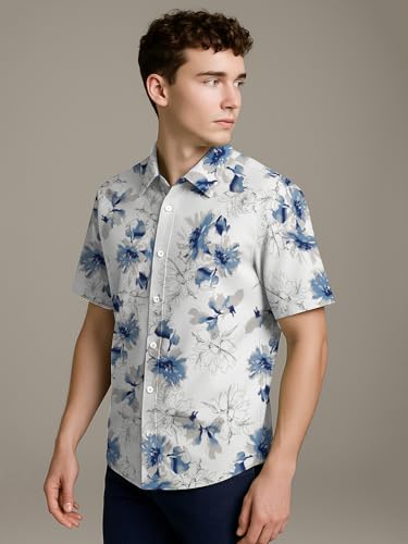 Image of BULLMER Trendy Regular Fit Cotton Blend Printed Casual Half Sleeve Shirt for Men | Stylish Mens Casual Shirts | Shirts for Men