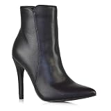 ESSEX GLAM Womens Stiletto Heel Ankle Boots Ladies Black Synthetic Leather High Heel Pointed Toe Zip