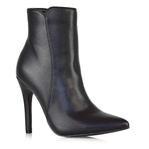 Essex Glam Womens Stiletto Heel Ankle Boots Ladies Black Synthetic Leather High Heel Pointed Toe Zipper Evening Party Booties Shoes 8 B(M) Us #TOP11