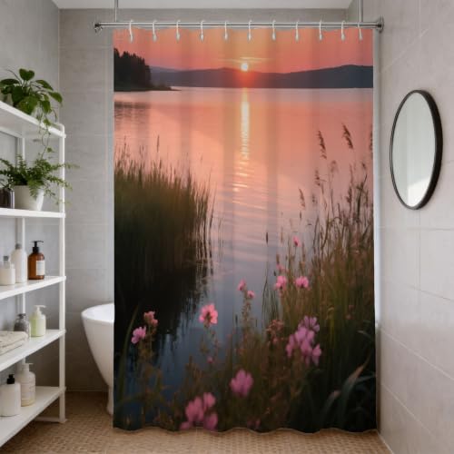 Rideau de douche imprimé 3D en tissu imperméable polyester avec anneaux - 4