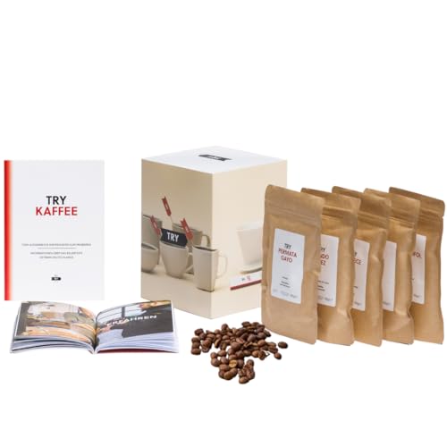TRY Kaffee Geschenkbox, ganze Bohnen - 5x 50g Gourmet-Kaffees aus aller Welt & 1 Broschüre - die Geschenkidee für Kaffee-Liebhaber