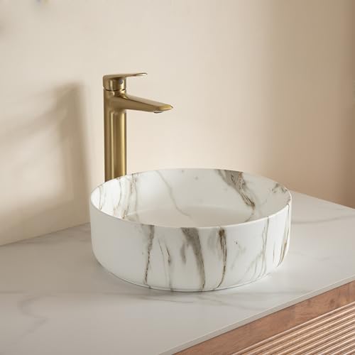 Vasque à poser ronde 36 cm pierre blanc mat – Vasque salle de bain en pierre – Lavabo design sans robinet ni bonde – Lavabo seul pour salle d'eau