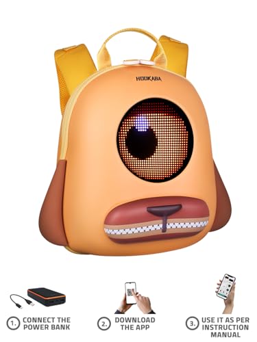 Image of Hookaba GlowBuddy LED Eyes Backpack 13L | Kids Smart Bag with App Control, Programmable Screen & Water Resistant | for School, Picnic, Travel | Mini Digital Daypack for Girls & Boys (Woof Yellow)