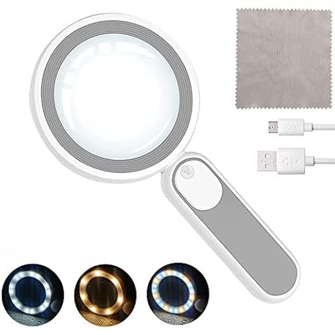 15X Lupe mit 21Led Licht, USB Wiederaufladbare Handlupe Cover