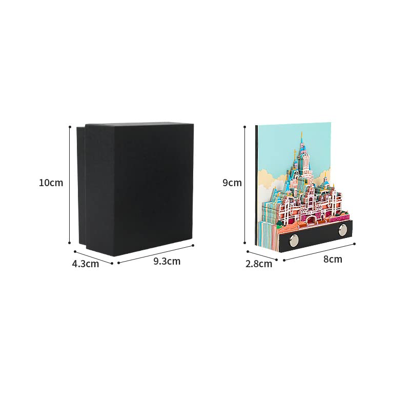3D Notizblock, nicht verklebt, 3D Schlossmodell Papierkunst, 9 x 8 x 2,8 cm, 90 Blätter, Tischdeco