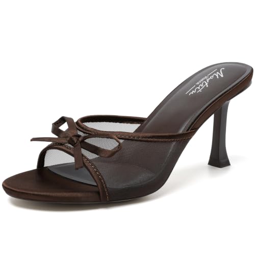 Image of Mostrin Kitten Heels for Women Round Toe Heels With Bow Vintage Mules Sexy Slip on Stiletto Backless Sandals for Party Daily