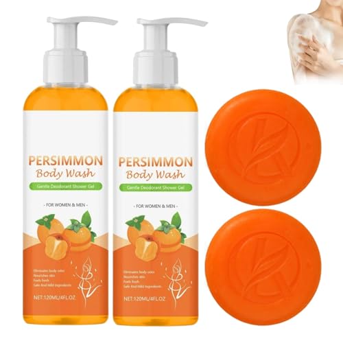 Rhoms Persimmon Soap and Persimmon Body Wash Set Persimmon Soap for Old People Moisturizing Body Cleanser Japanese Persimmon Soaps for Nonenal Softens and Protects Skin (2 Set)