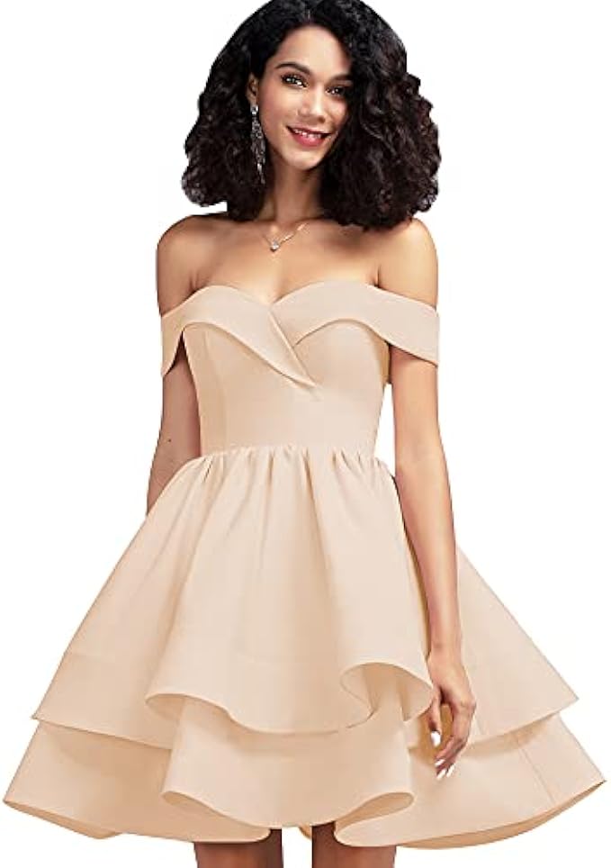 Off Shoulder Short Prom Dress Satin Homecoming Dresses for Teens A Line Cocktail Party Gowns Mini Dress