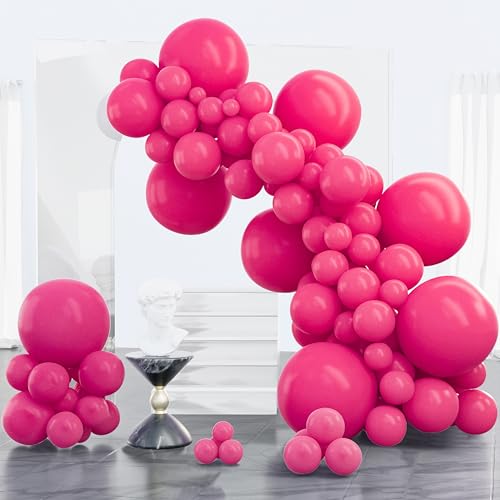 Image of PartyWoo Hot Pink Balloons 100 pcs Different Sizes of 18 12 10 5 Inch Magenta Fuchsia Balloon Arch Kit Garland for Baby Shower Wedding Bridal Shower Anniversary Birthday Party Decorations Pink-Y12