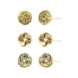 GTYHH 3 Pares De Aretes De Metal con 1 Caja De Almacenamiento, Aretes De Bolas Tejidas, Aretes De Nudo De Amor, Aretes Chapados En Oro, Regalos De Joyería para Niñas