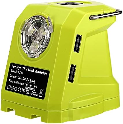 P743 USB Battery Adapter Camping Light,Hipoke Portable Power Source Adaptor 420LM LED Work Light Dual USB Phone Charger with Hook Compatible with Ryobi 18V One+ Li-ion Battery P100 P101 P106 P104 P105