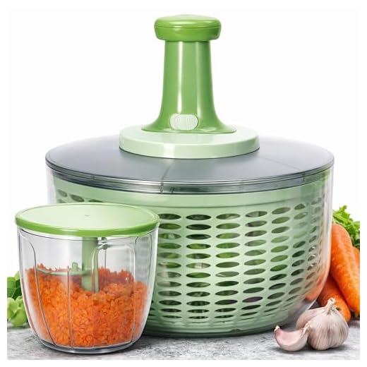 Brieftons Salad Spinner and Chopper: Large 6.3-Quart Lettuce Greens Vegetable Washer Dryer, with Bonus 0.95-Quart Veggie Chopper Mixer, Compact Storage, Easy Push Operation for Quick Veggie Prepping